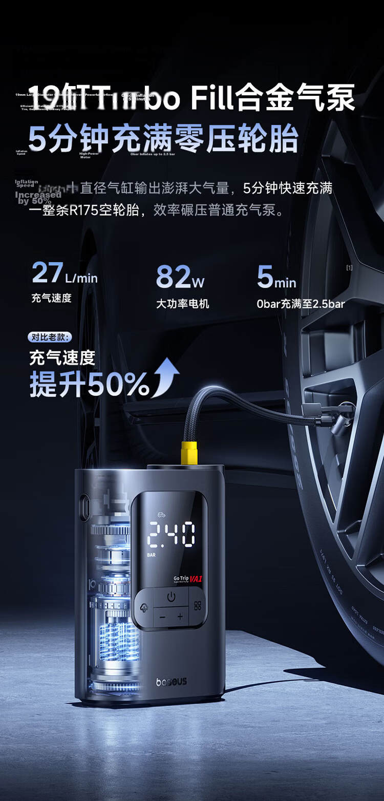 Baseus Car Inflator 22 Cylinder Wireless Electric Air Pump for Car, Bicycle, and Electric Vehicle Tires 12
