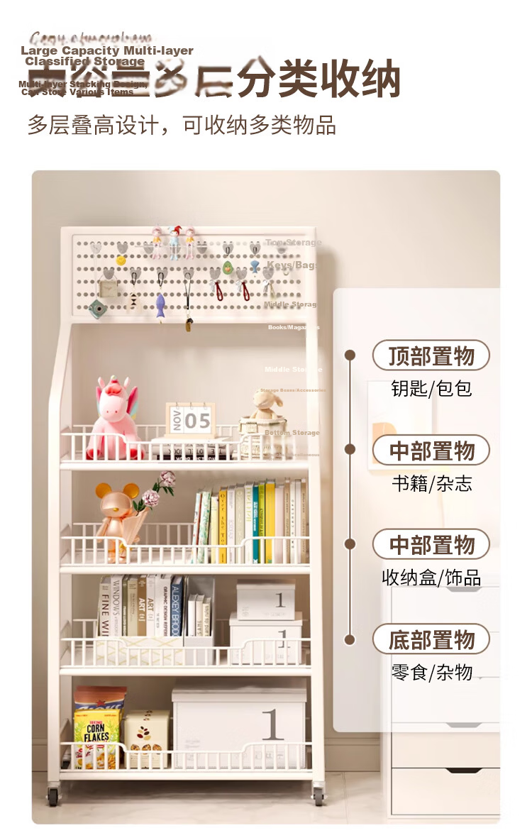 Zhuobo Kitchen Storage Rack, Floor-Standing Organizer, Living Room Snack Shelf, Home Shelving Unit, Metal Shelf, BH17, Five-Tier, White, 60cm 6