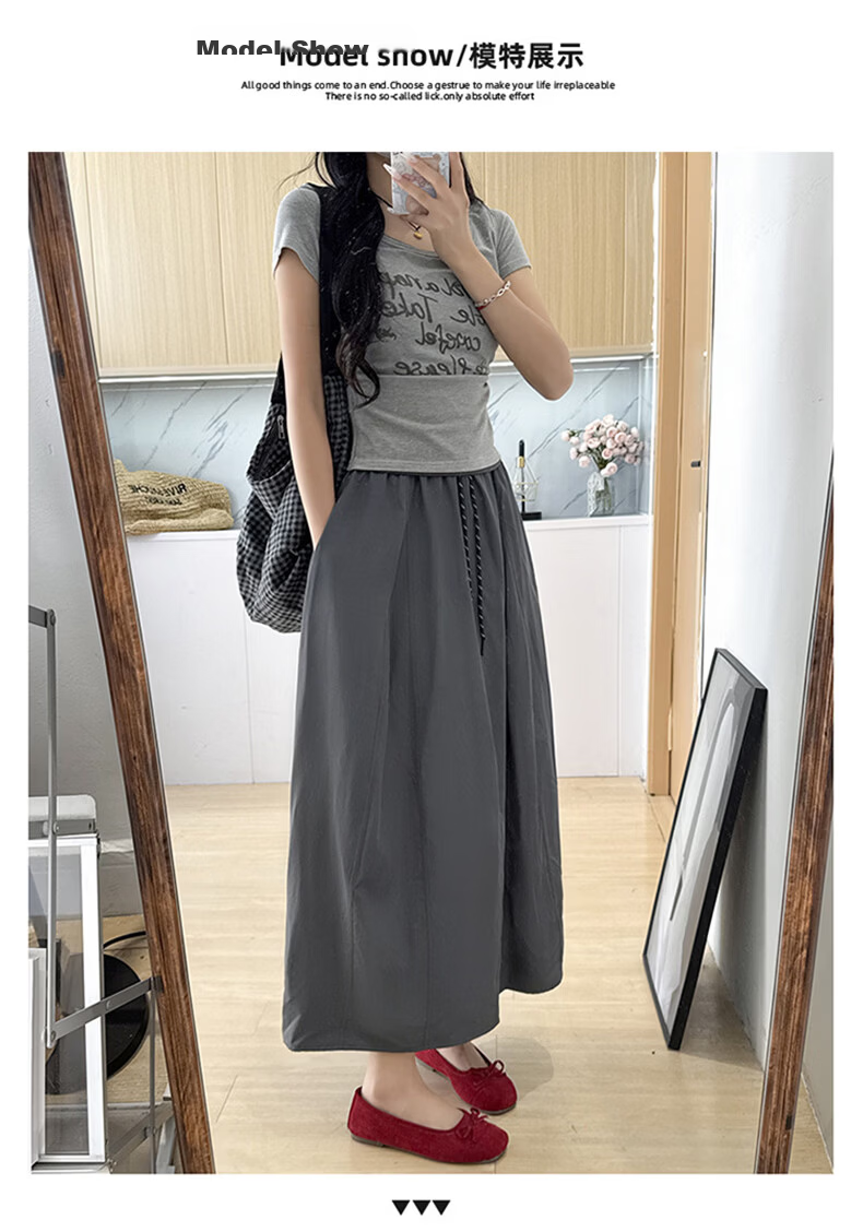 Langsha Women's Workwear Summer Skirt 2026 New High Waist Thin Plus Size A-Line Mid-Length Flowing Pumpkin Skirt 8