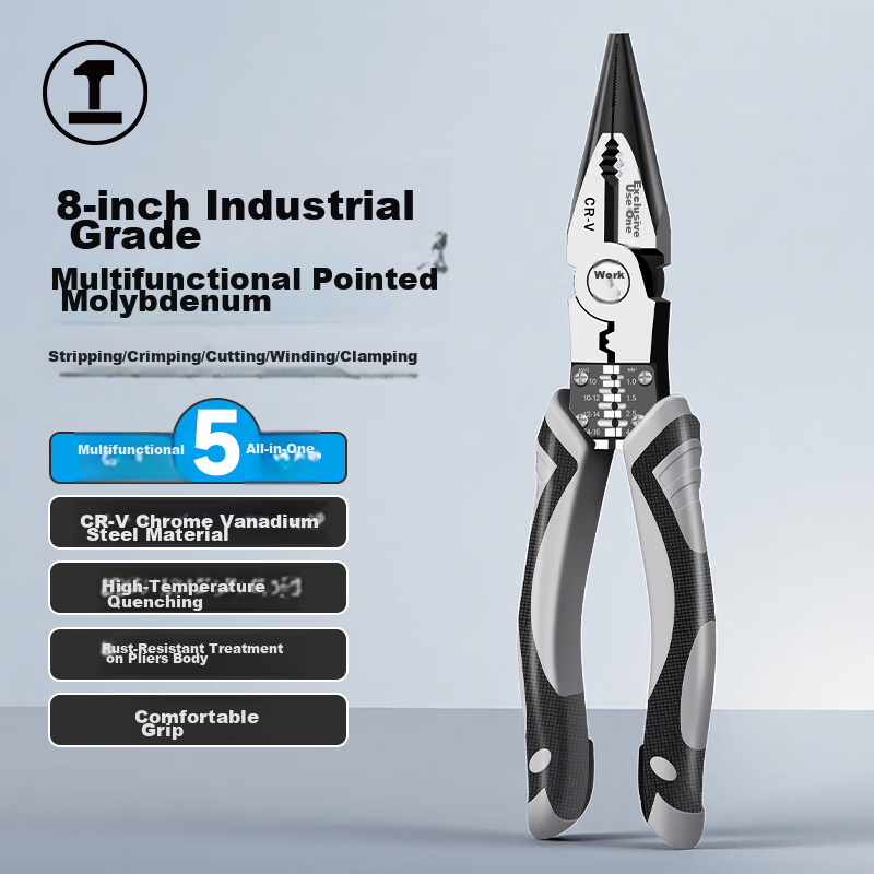 GREENER Precision Needle Nose Pliers Multi-Function Household Pliers 8-Inch Wire Stripper Electrician Pliers Clamp Crimping Pliers