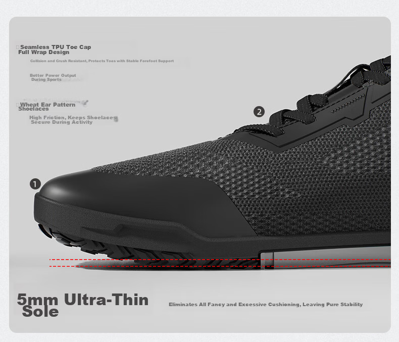 FITTER GEAR Comprehensive Training Shoes Breathable Non-Slip Barefoot Sports Shoes Deadlift Squat Unisex Graphite Black 6