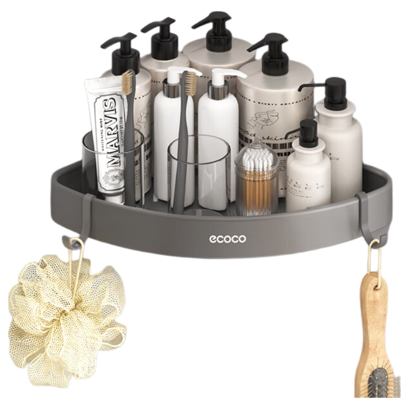 Ecoco No-Drill Bathroom Corner Shelf, Wall-Mounted Washroom Storage Rack, E24018 Gray