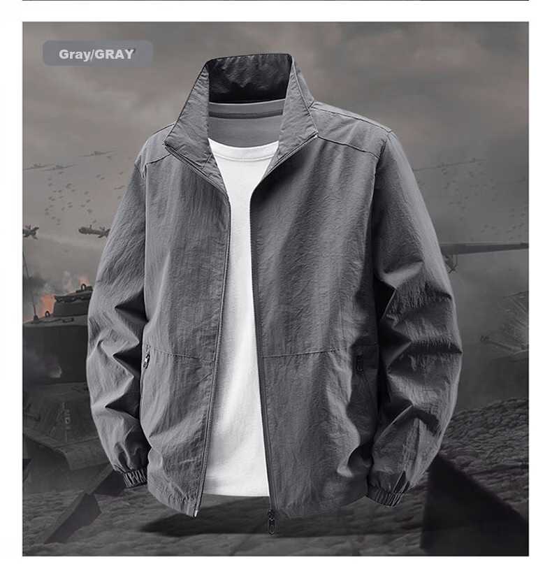 ROMON Men's Summer Breathable Stand Collar Jacket Sports Outdoor Sun Protection Coat Gray 3XL 15