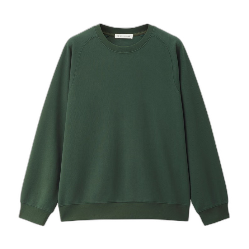 Giordano Designer Green Textured Crewneck Loose Fit Sweatshirt Men Spring New 18025805