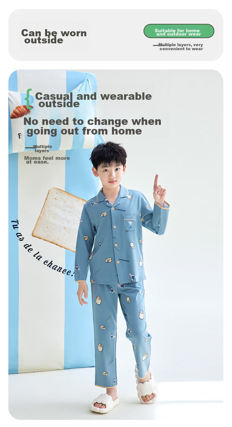 Hodohome Children's Pajamas Girls Cotton Spandex Loungewear Cartoon All-Over Print Long-Sleeve Cardigan Set 116 160 7