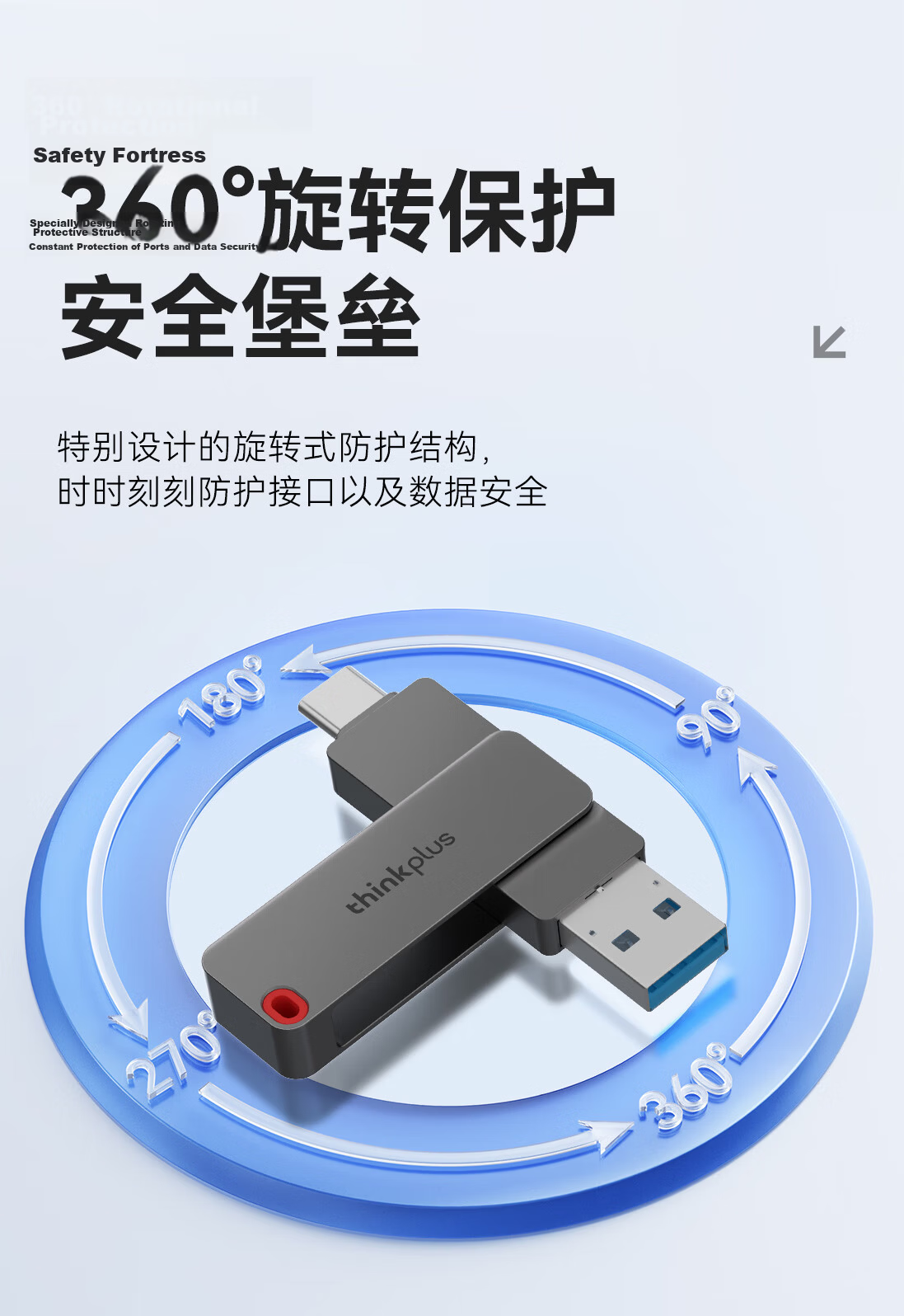 Thinkplus Lenovo 128GB Type-C USB 3.2 Dual Interface USB Flash Drive for Mobile and PC, Large Capacity Office Business USB Drive TPU301 Series 8
