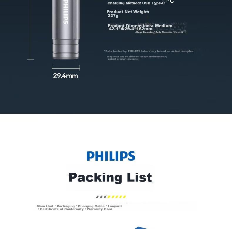 PHILIPS Multifunctional High-Power Flashlight Long Battery Life Adjustable Camping Light Detachable Battery SFL6253 30