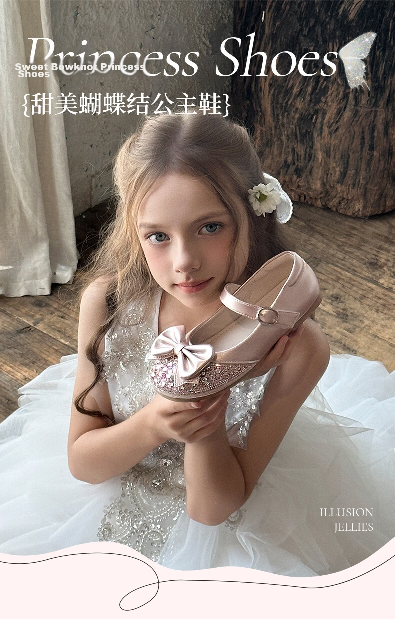 Follow Me Girls' Leather Shoes Spring And Autumn Soft-Soled Princess Shoes Children's Performance Crystal Shoes Formal Dress Flats Dove Pink Size 34 1