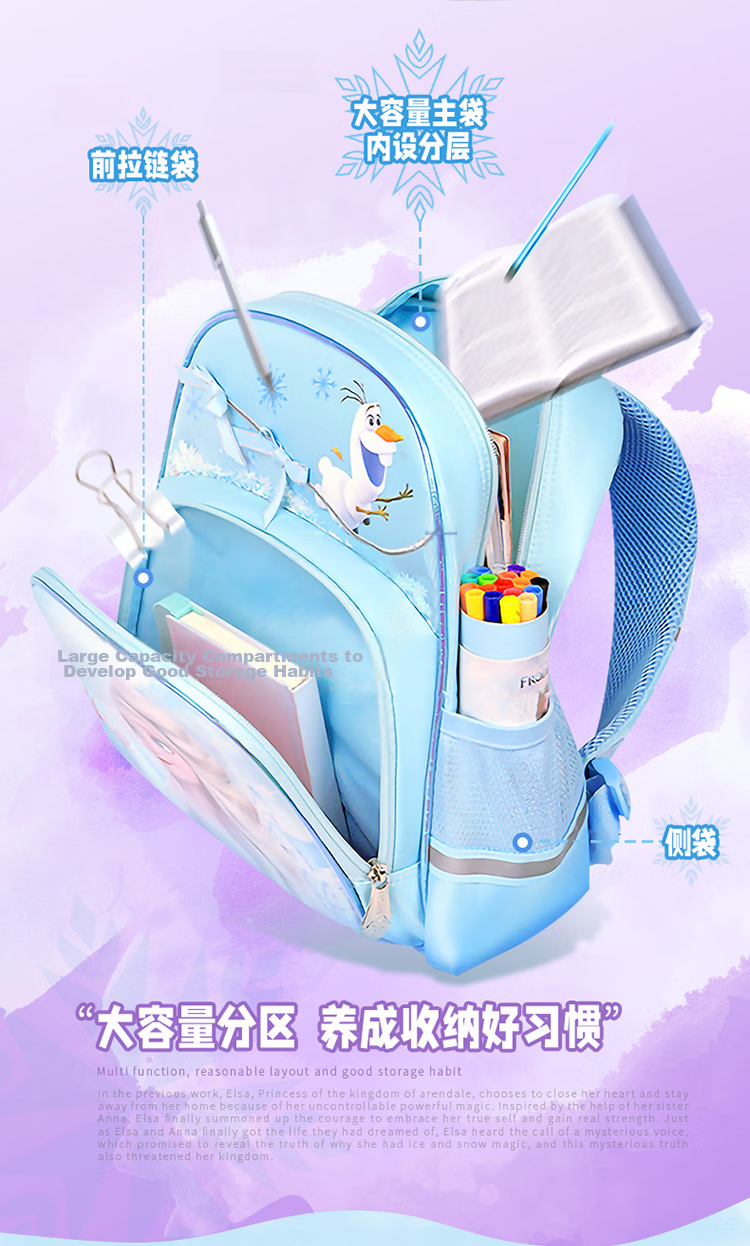 Disney Elsa Princess Purple Breathable Lightweight Backpack for Elementary Students Grades 1-3 8