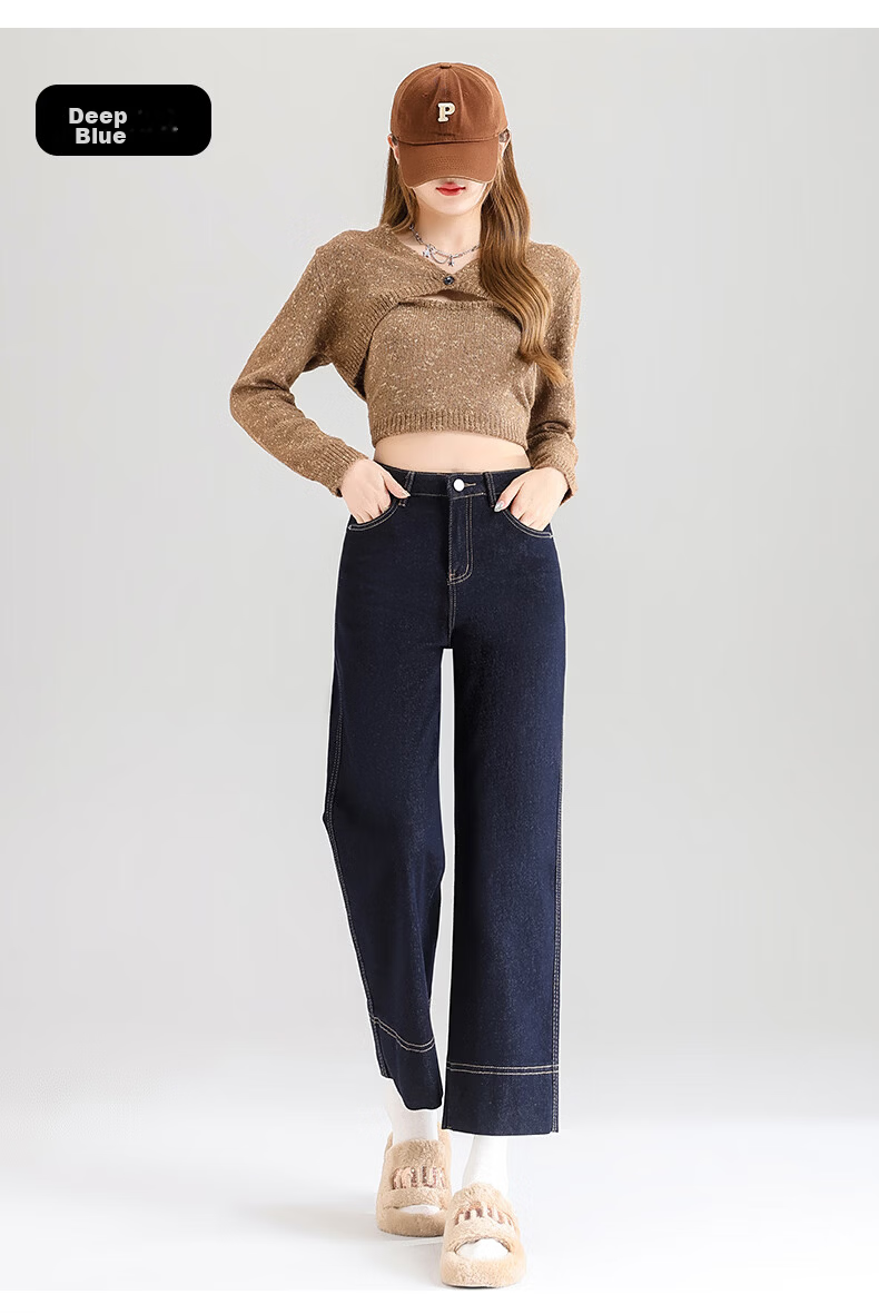 Jeanswest Women's Spring Summer Loose High Waist Slim Casual Straight Leg Cropped Cuffed Wide Leg Jeans Retro Blue XL 14