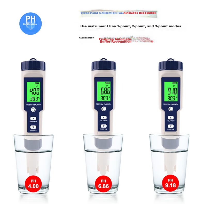 Honggong Water Quality Tester PH/EC/TDS Temperature Salinity Acidity Conductivity 5-in-1 High-Precision Meter Pen 9