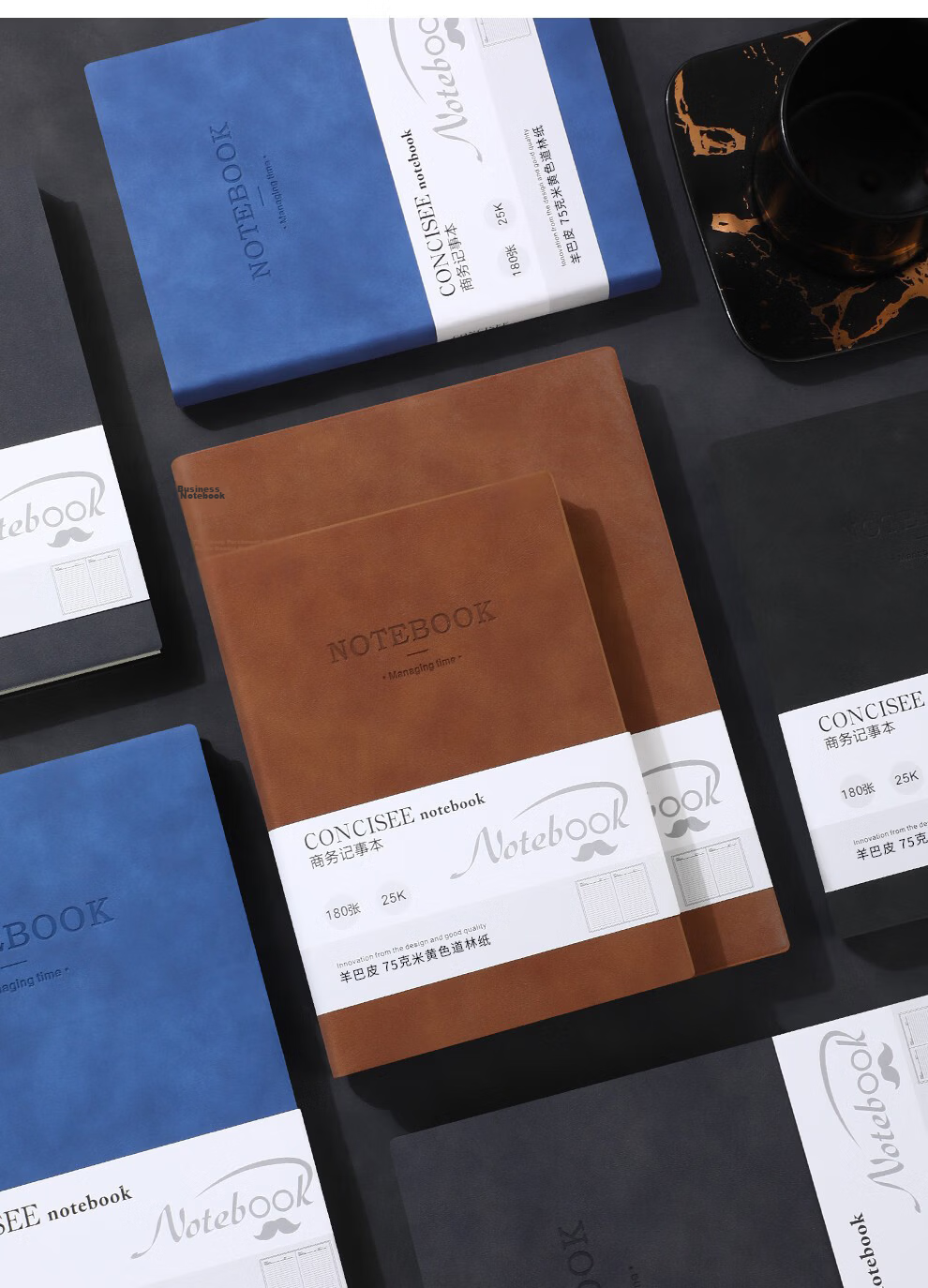 Faramon B5 Notebook 360 Pages Thickened Leather Cover Vintage Business Diary Meeting Notes Gray 8