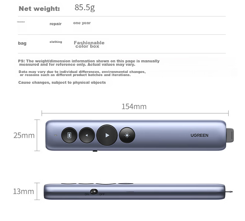 UGREEN Laser Pointer for Teachers, Rechargeable PPT Projection Pointer Remote Control Pointer Teaching Presentation Pointer Multimedia Slide Wireless Presenter Cat Pointer Red Light 90121 24