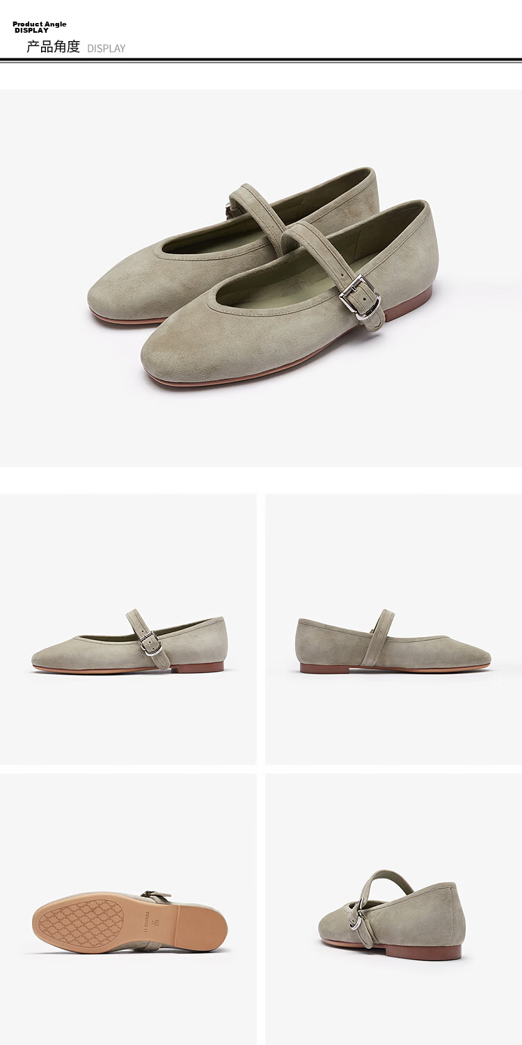 Le Saunda 2026 New Cloud Mary Jane Solid Color Sheepskin Flats, Women's Ballet Shoes 14201, Jade Green LGS, Size 36 10
