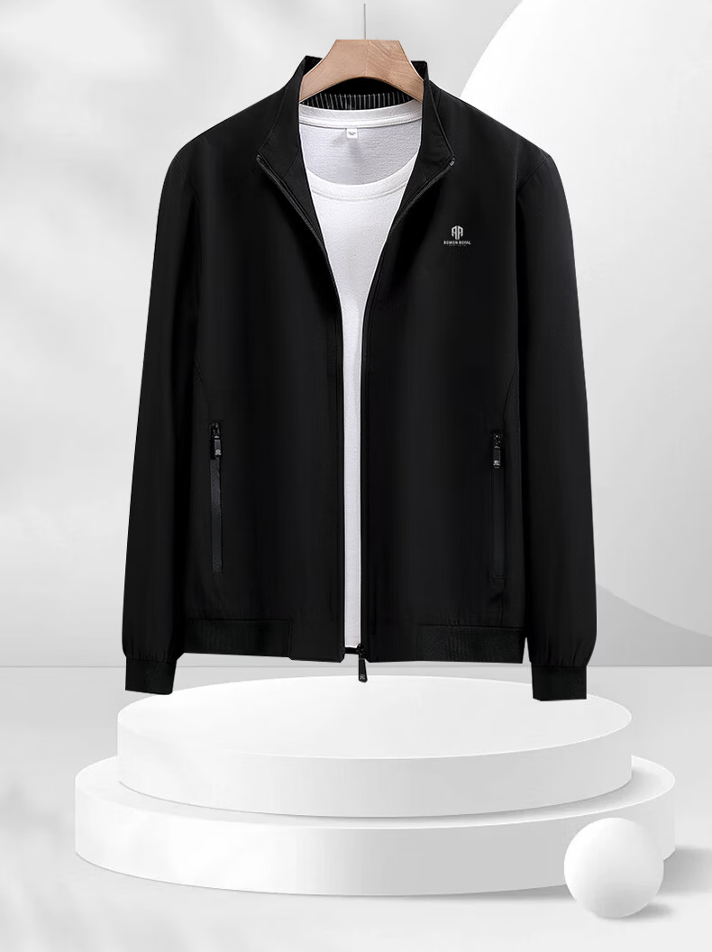 ROMON Men's Jacket Autumn Winter Solid Color Stand Collar Versatile Executive Business Casual Men's Wear II6 Black 4XL 2