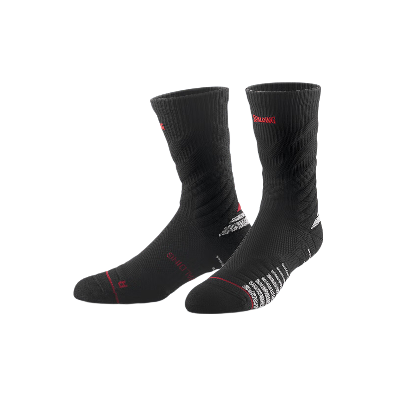 SPALDING Rookie Pro Men's Basketball Socks Professional Non-Slip Terry Bottom Long Tube Elite Youth Sports Socks Black Red