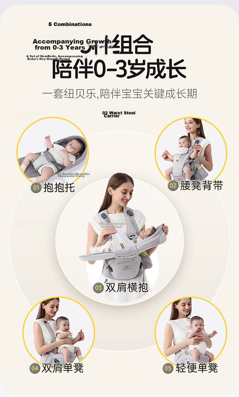 Naturaipro Newborn Baby Carrier Waist Stool, 0-36 Months, Carrying Outdoors, Baby-Holding Essential, Front-Facing Support for Young Infants 8