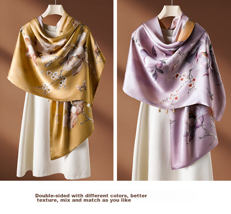 Hangsilk Road Women's Silk Scarf Double-Layer Mulberry Silk Shawl with Chinese Knot Button High-End Birthday Gift for Teacher's Day Mom and Elders 11