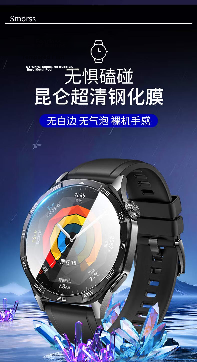Smorss [2 Pieces Premium] Screen Protector for Huawei Watch GT6Pro/5Pro, Tempered Glass Film for Smartwatch, HD Anti-Scratch 46mm 4