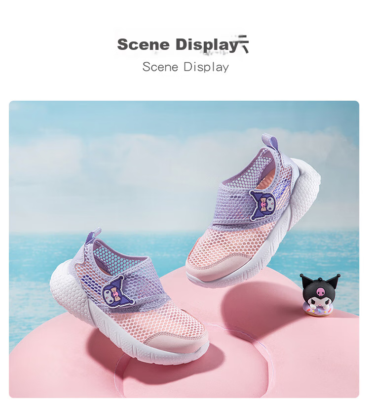 Hello Kitty Girls' Sports Shoes Summer Breathable Mesh Cute Kuromi Lightweight Casual White Sneakers for Kids 6
