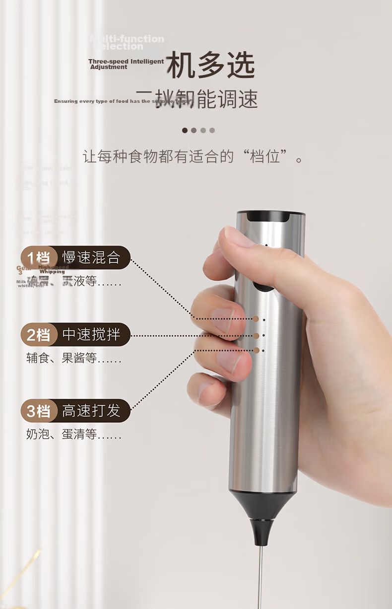CLITON Rechargeable Electric Coffee Milk Frother Whisk Mixer Stick Milk Foam Maker 5