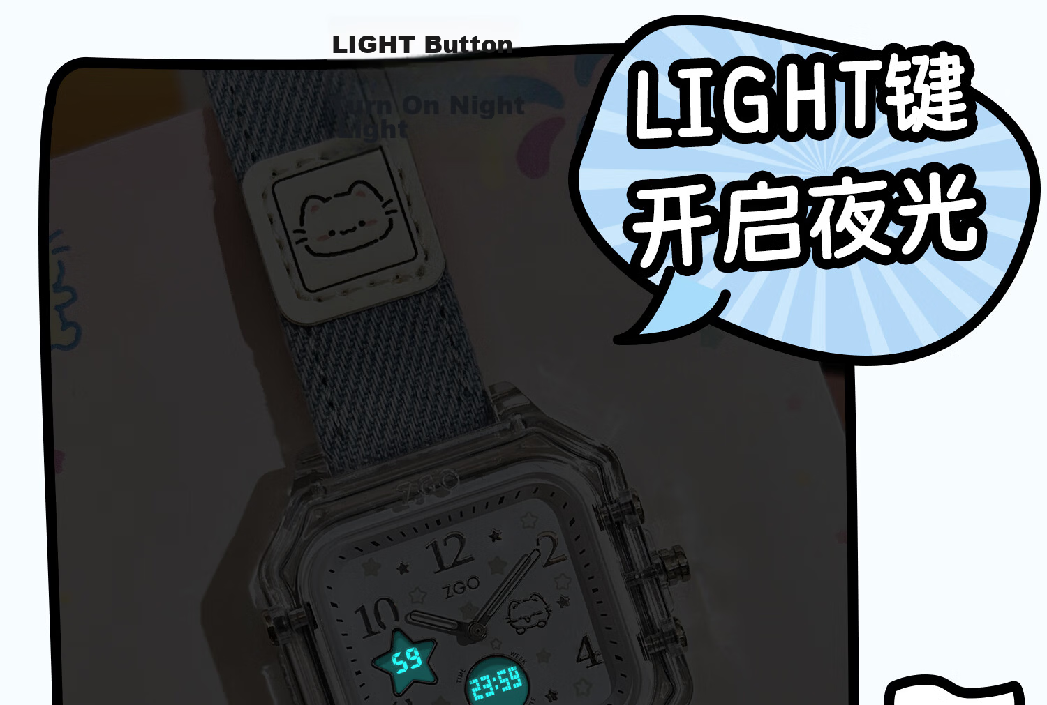 ZGO Line Small Cat Electronic Watch for Girls Student High School Waterproof Sports Digital Watch 81980 18