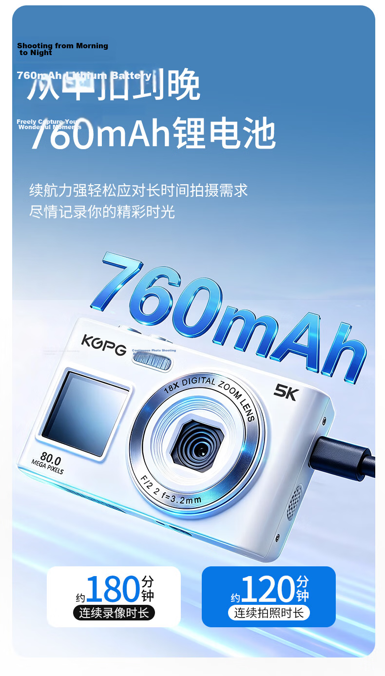 KGPG CCD Camera Bag Small Portable Shockproof PU Sky Blue with Wrist Strap Children's Day Gift 17