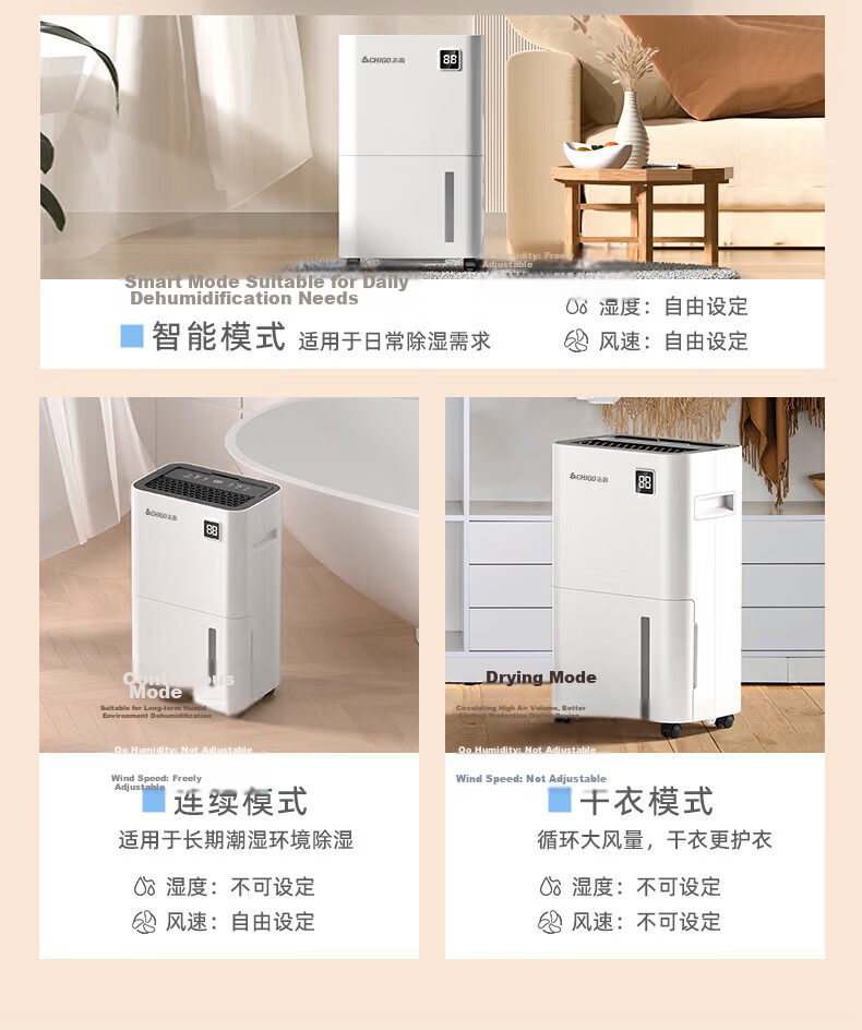 CHIGO Industrial Dehumidifier Commercial High-Power Moisture Absorber for Workshop Warehouse Basement Large Area Drying and Damp Prevention 10