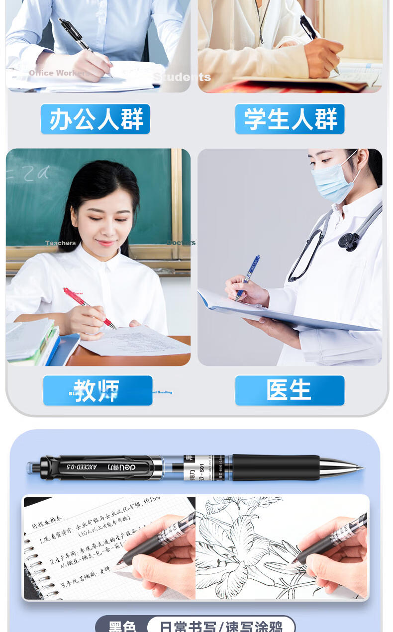 Deli S01 Gel Pen, 0.5mm Bullet Tip, Classic Office Retractable Pen, Ink Blue, 12 Pens/box, for College Entrance Exam 16