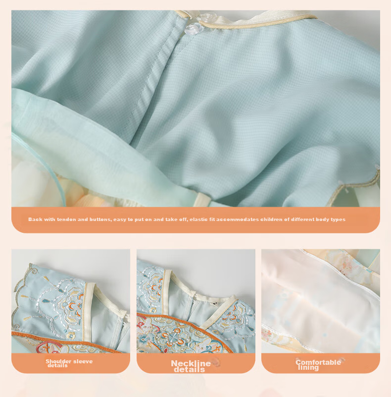 Menghulonglongyue Hanfu Girls' Spring and Autumn Dress New Children's Princess Ru Skirt National Style Dress Yellow Blue 120 8
