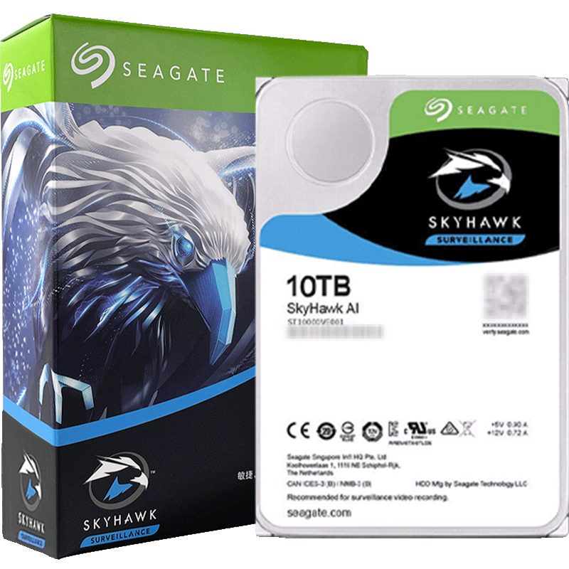 SEAGATE Surveillance Hard Drive, 10TB, 256MB SATA CMR Vertical, Mechanical Hard Drive, Video Storage, Five-Year Warranty, SEAGATE Kuoying AI, 3.5-Inch ST10000VE001
