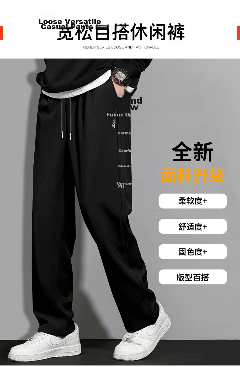 JEEP SPIRIT Men's Sweatpants, Spring And Autumn Versatile Fashionable Pants, Loose Comfortable Straight-Leg Casual Trousers for Men, Black 2XL 1