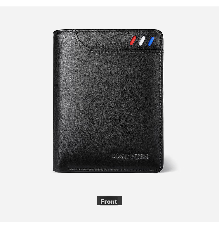 BOSTANTEN Men's Genuine Leather Business Short Wallet Multi-functional Money Clip Vertical Casual Contrast Color Zipper Student Card Holder Men 13