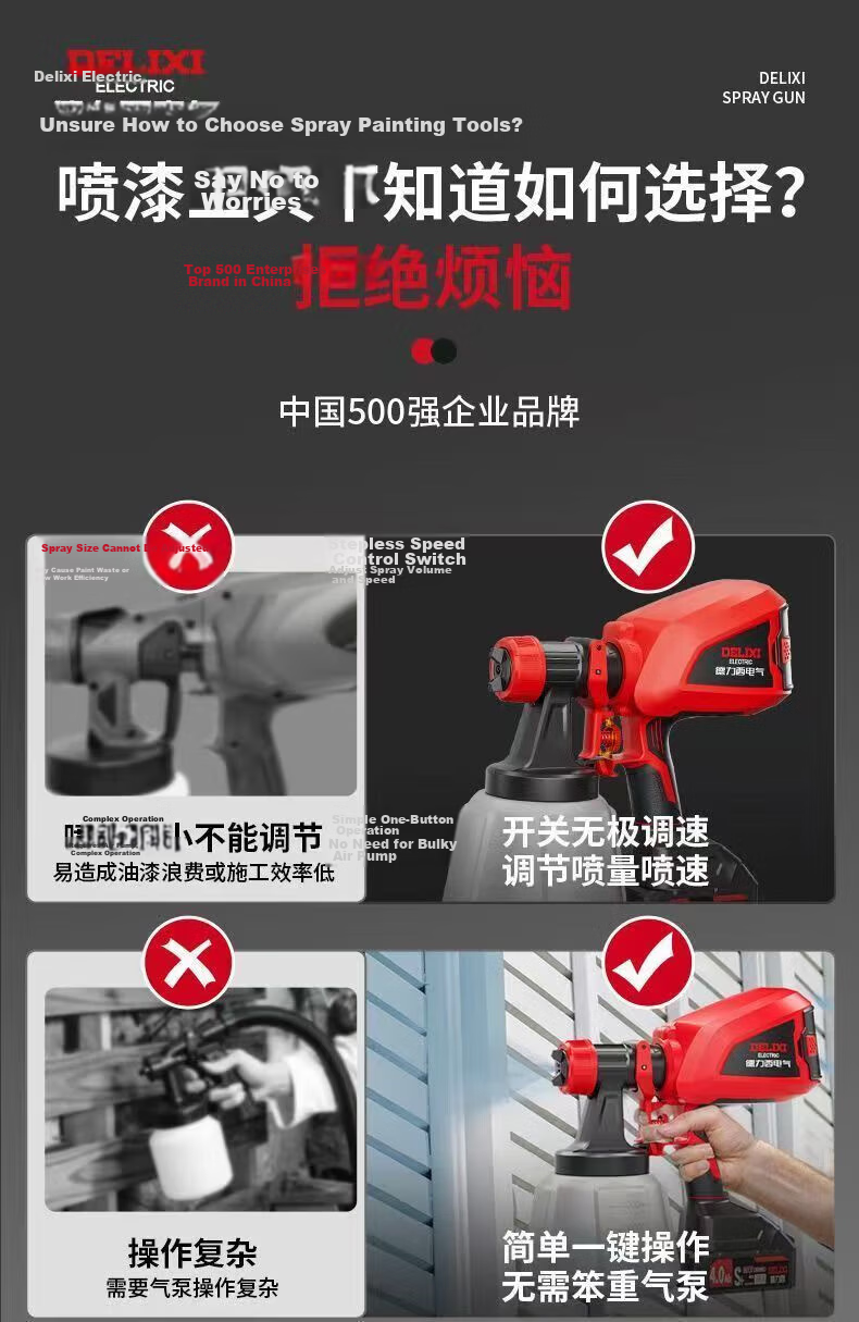 DELIXI ELECTRIC Electric Spray Gun Paint Sprayer Latex Paint Coating Car Door Spray Tool 4.0 One Battery One Charger 2