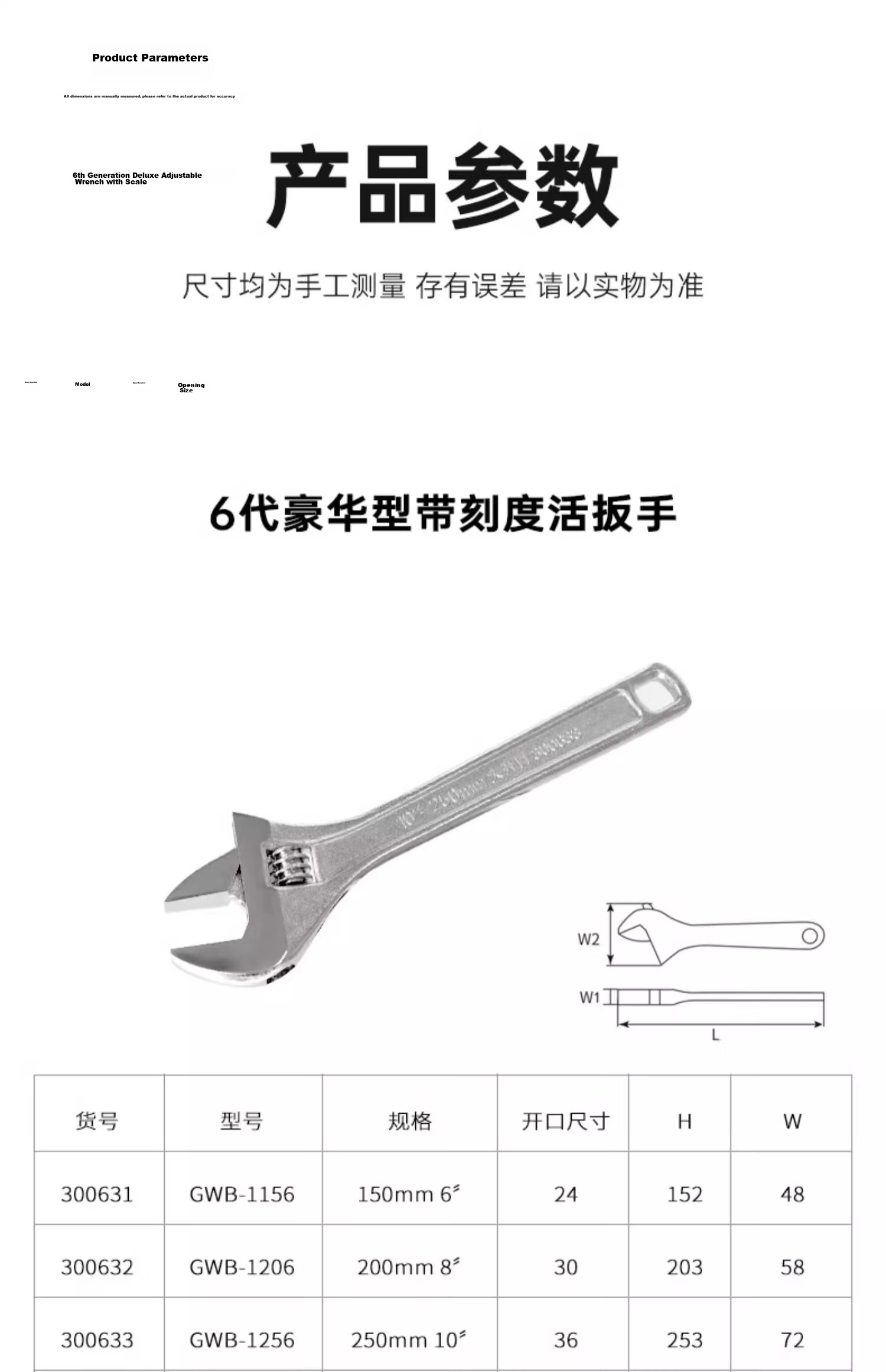 Great Wall Industrial Adjustable Wrench with Scale, Large Opening, 375mm (15 inch) 300635 20