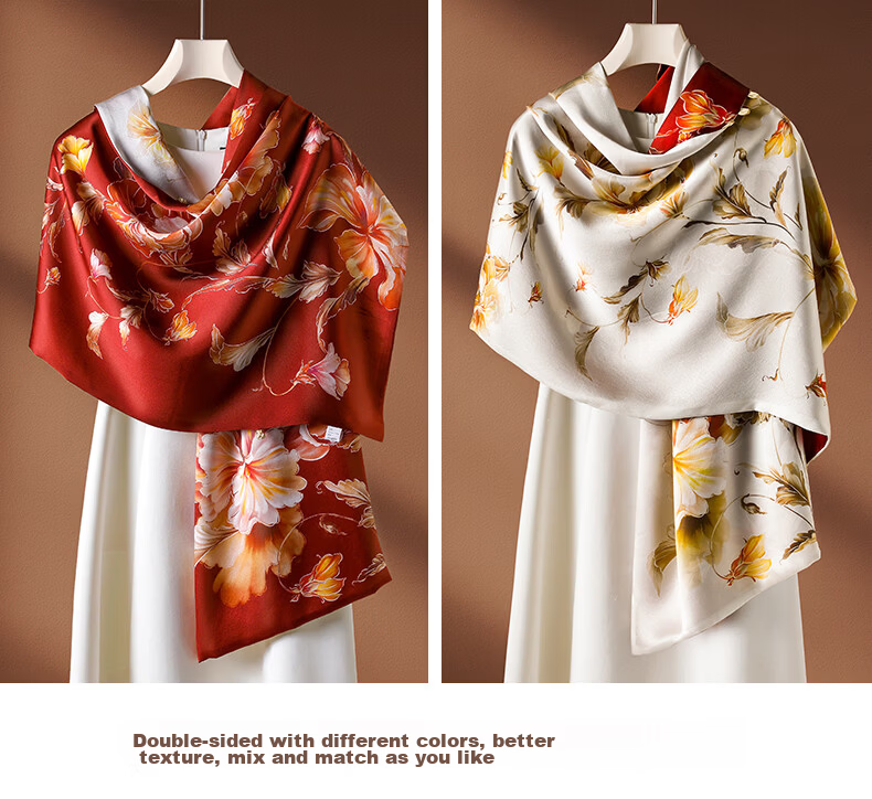 Hangsilk Road Women's Silk Scarf Double-Layer Mulberry Silk Shawl with Chinese Knot Button High-End Birthday Gift for Teacher's Day Mom and Elders 7