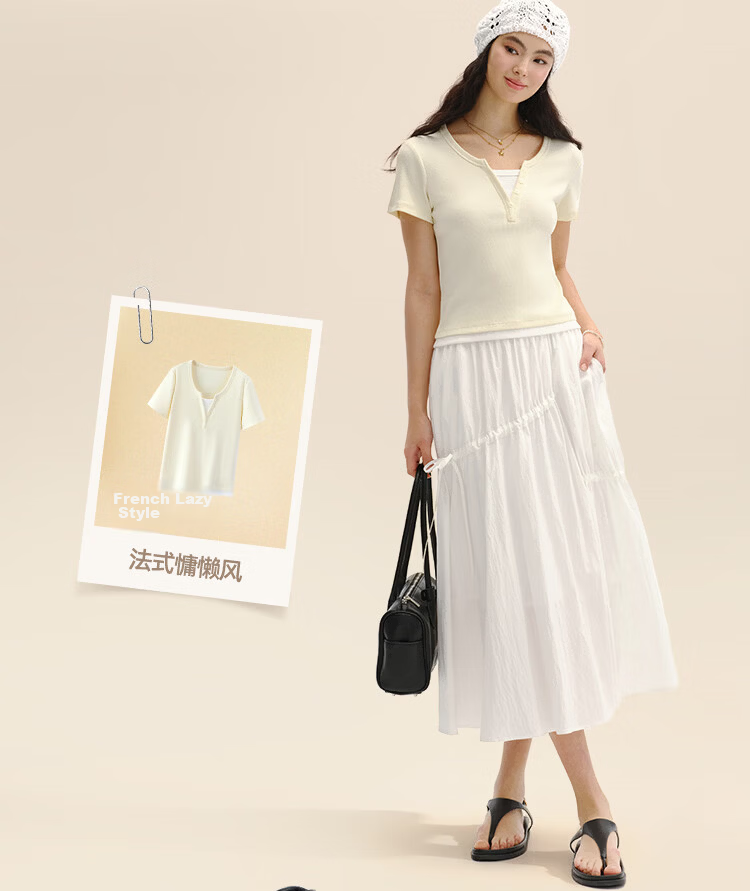 Semir Mall Style | Women's Summer Short Sleeve T-Shirt, Short Colorblock Fake Two-Piece, 2026 Shoulder Top 101326100004 9