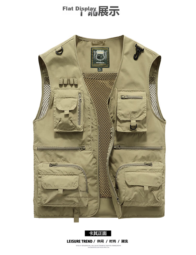 JEEP SPIRIT Men's Work Vest Spring Autumn Fishing Photography Multi-Pocket Jacket Black M 6