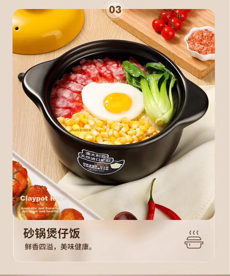 Jingyan Ceramic Casserole Pot 3.3L High-Temperature Resistant Clay Soup Cooker with Yellow Lid for Gas Stove 29