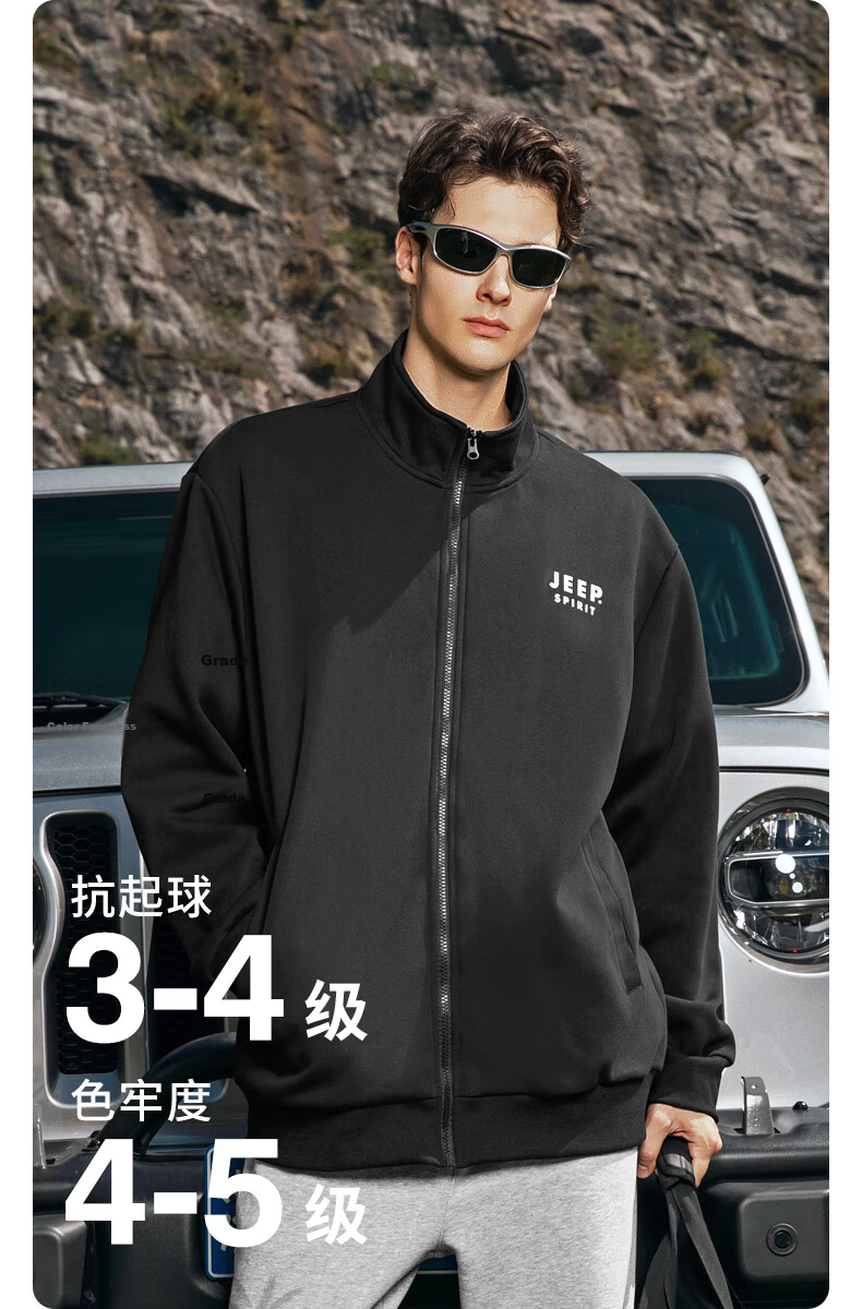 JEEP SPIRIT Men's Spring Outdoor Running Set Stand Collar Jacket and Pants Heavyweight Cotton Casual Two-Piece Set 12