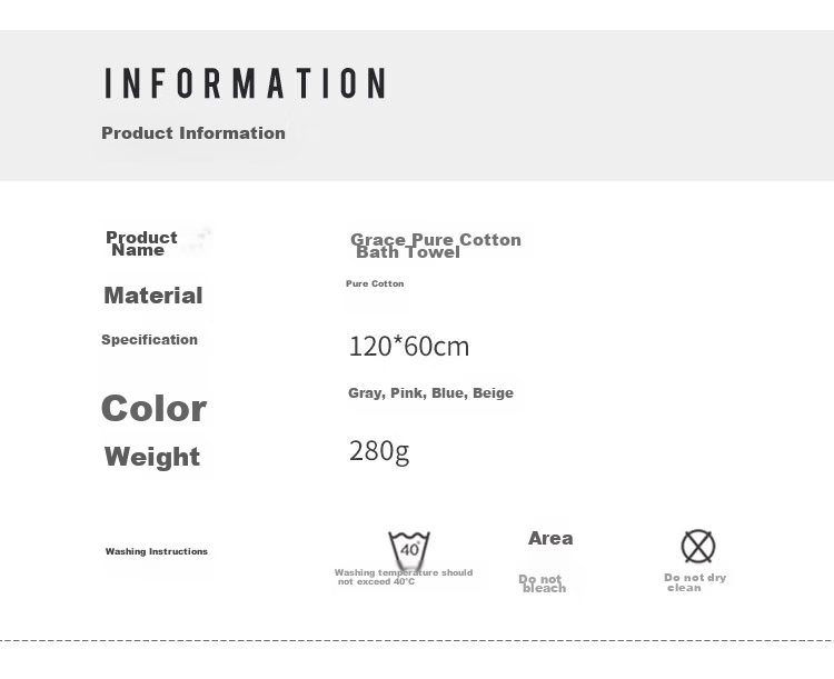 Grace A-Class Antibacterial Cotton Bath Towel Soft Absorbent Unisex Home Use Baby Suitable Single Sports Towel Gray 4