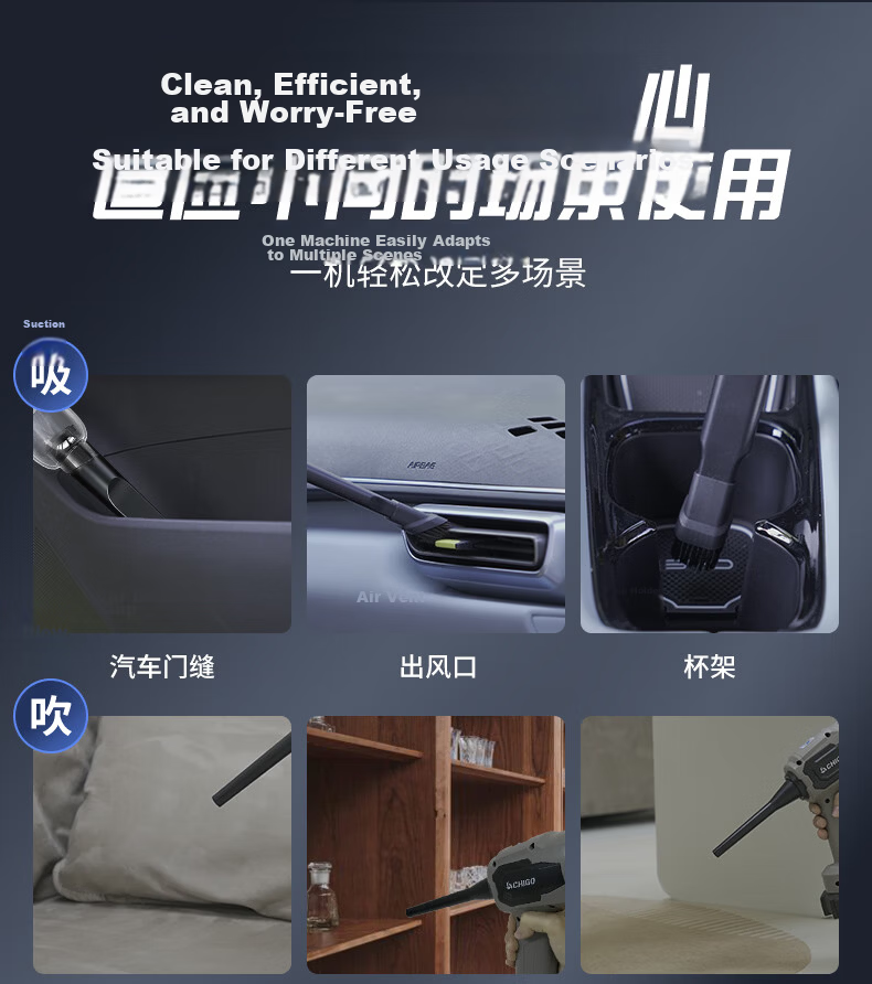 CHIGO Wireless Car Vacuum Cleaner Cordless Dust Extractor Lithium Battery Home Automotive Brushless Motor High Suction X8PRO-1 7