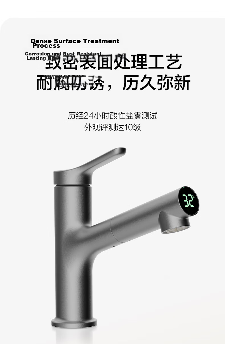 HEGII Basin Faucet Three-Function Wide Waterfall Pull-Out Lift Rotatable Hot and Cold Faucet DML906-115B 12