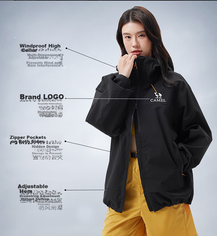 CAMEL Outdoor Waterproof Hooded Loose Three-Protection Casual Jacket Short Coat 3XL 4