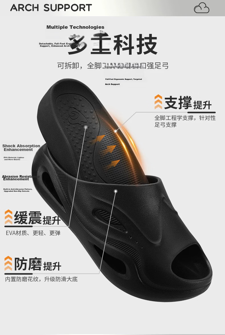 Gouge Jingyun Arch Support Slippers Flatfoot Correction Unisex Sports Casual Outdoor Slippers Black 41-42 3