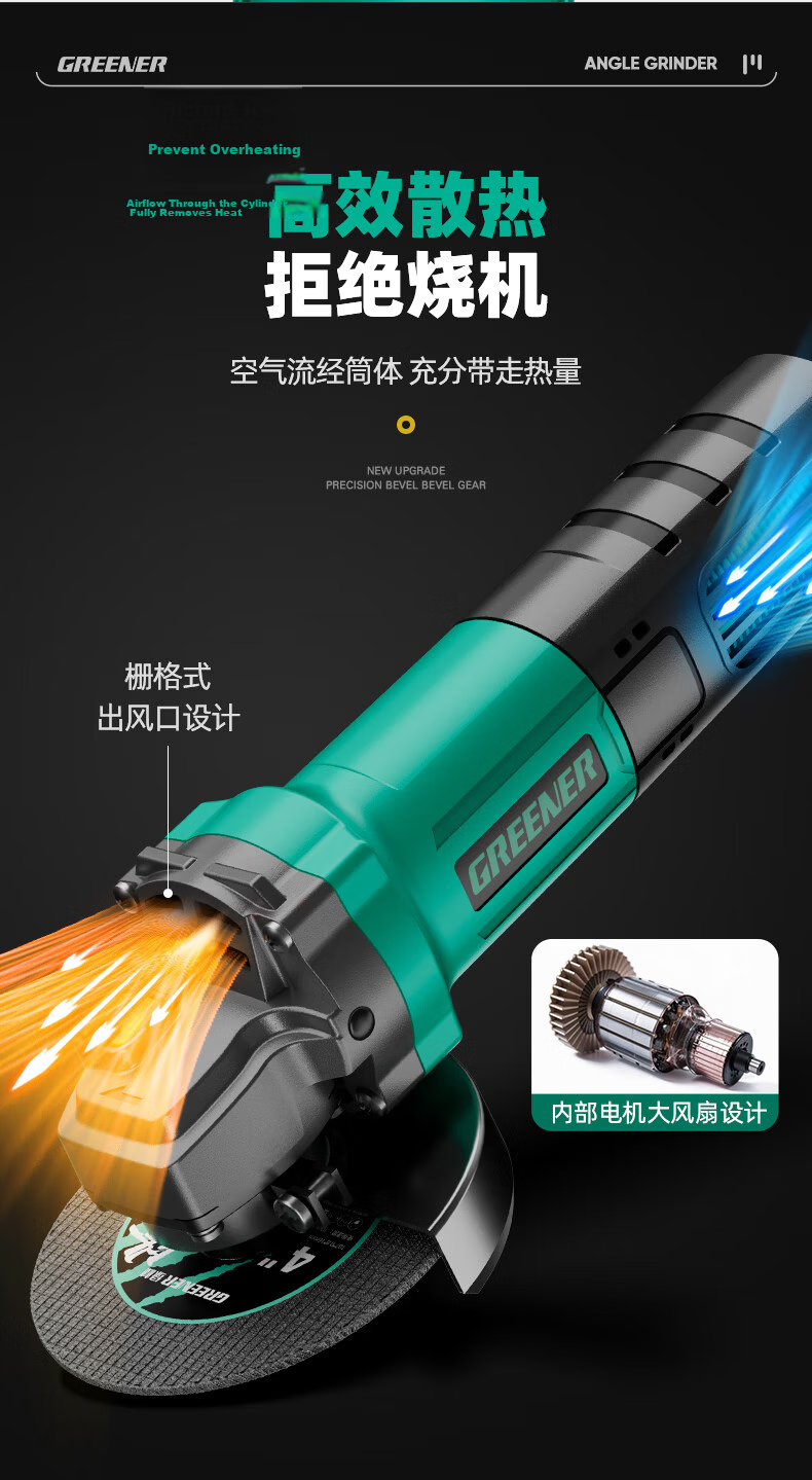 Green Forest 860W Angle Grinder 9-Piece Set Angle Polisher Cutting Grinding Polishing Electric Tool 7