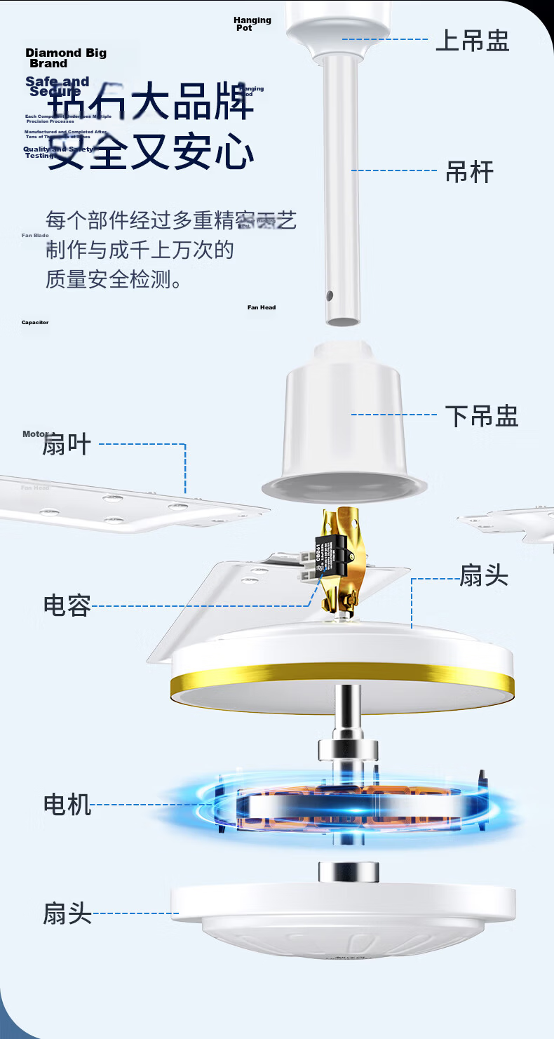 Diamond Brand Industrial Ceiling Fan 56 Inch 1.4m Large Airflow Ceiling Fan for Home Living Room Rooftop 8