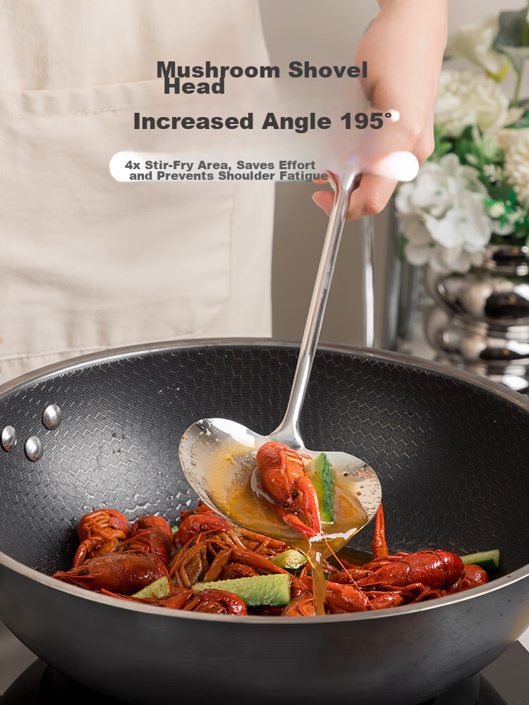 Banwu Life 316 Stainless Steel Mushroom Shovel Food Grade Mushroom Spatula Household Stir Fry Spoon High-end Iron Wok Spatula 16