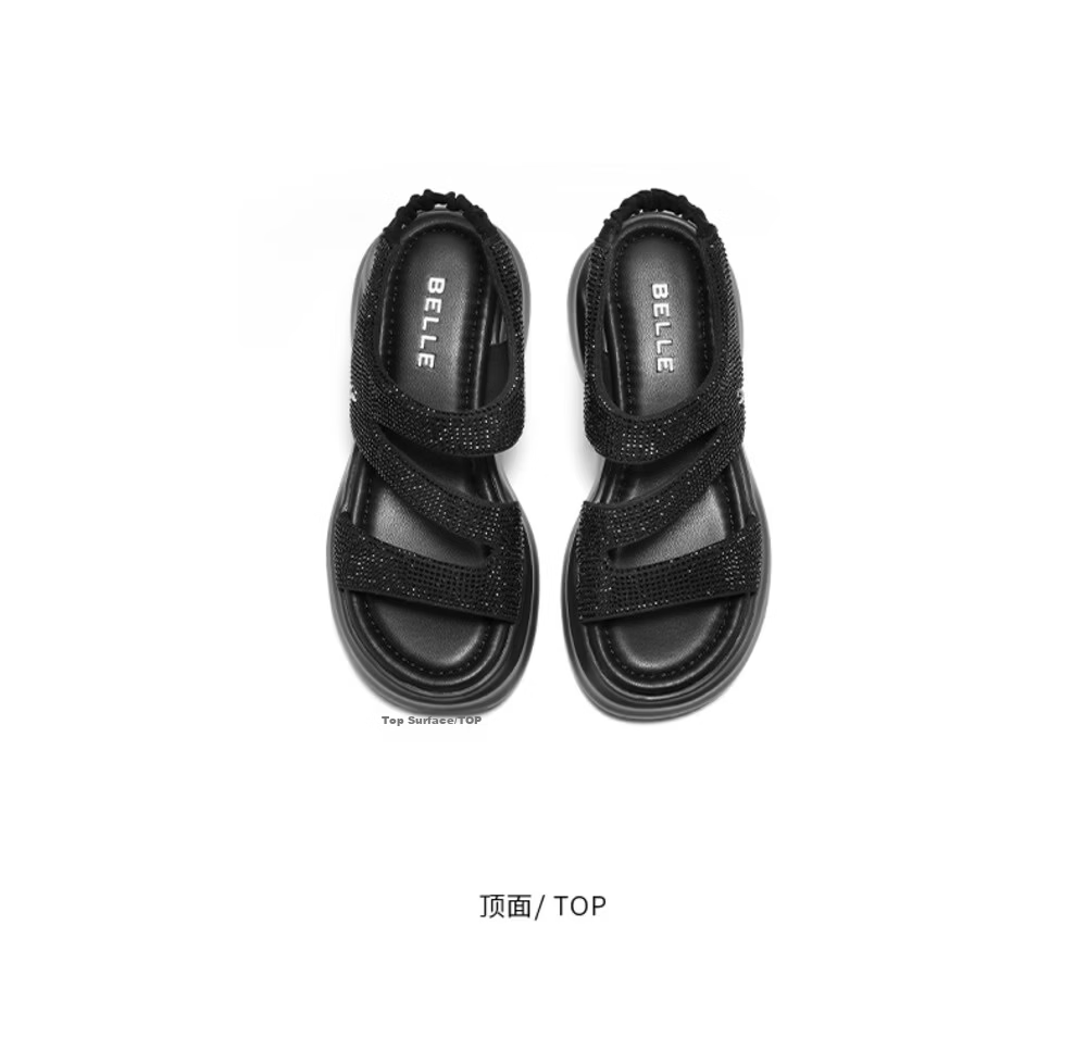 Belle Galaxy Glitter Sandals Women Summer 2026 New Thick Sole Height Increasing Casual Sandals JD038BL6 Black Size 35 6