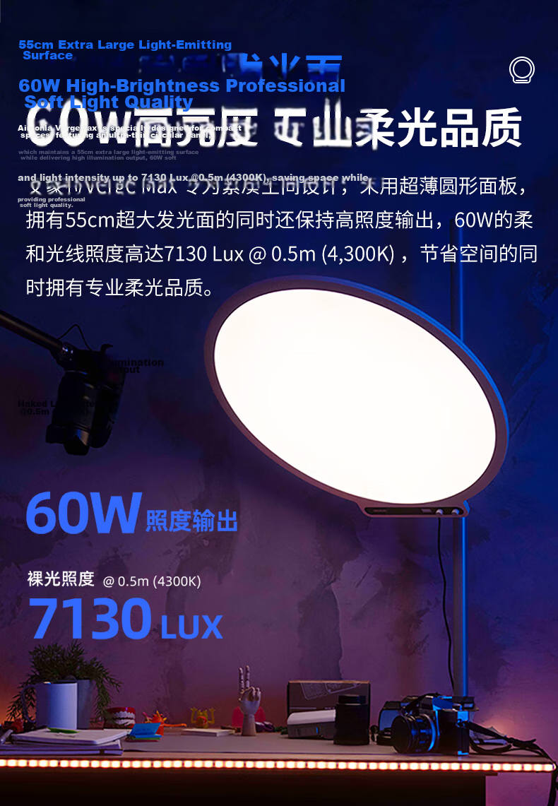 AMARAN Aputure Fill Light Verge Max Circular Illuminated Beauty Desktop Panel Light, Dual Color Temperature for Live Streaming Video Photography Lighting, White 5